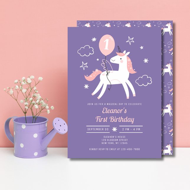 Magical Unicorn Girls 1st Birthday Invitation (Creator Uploaded)