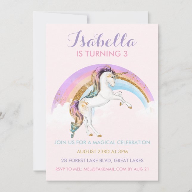 Magical Unicorn Girls Birthday Invitation (Front)