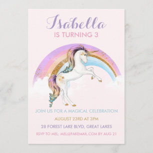 Magical Unicorn Girls Birthday Invitation