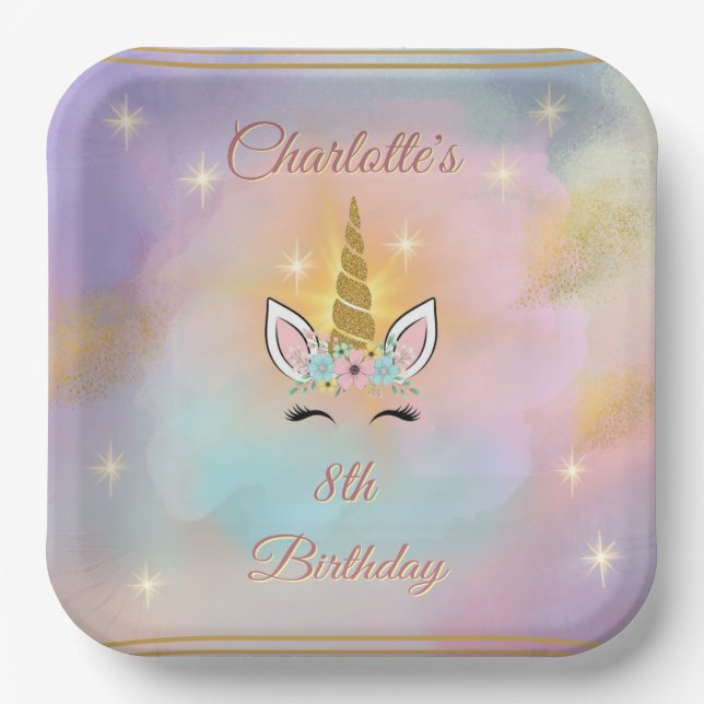 Magical Unicorn Girl's Birthday Paper Plate (Front)