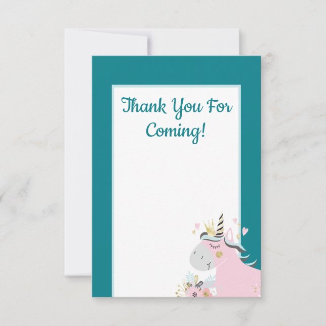 Magical Unicorn Girl's Birthday Party Hand Written Thank You Card (Front)