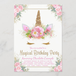 Magical Unicorn Girls Birthday Party Invitations