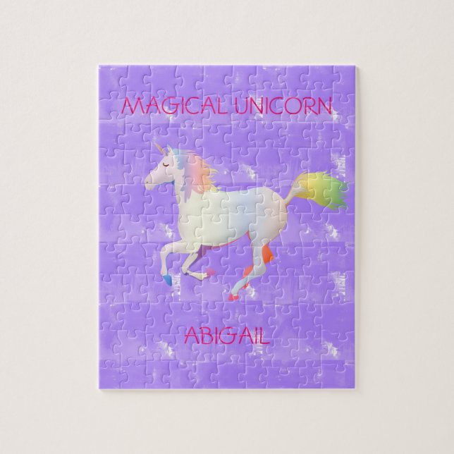 Magical Unicorn girl's puzzle personalised. (Vertical)
