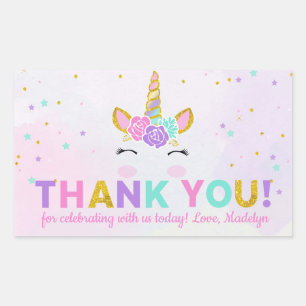 Magical Unicorn Glitter Birthday Favour Thank You Rectangular Sticker