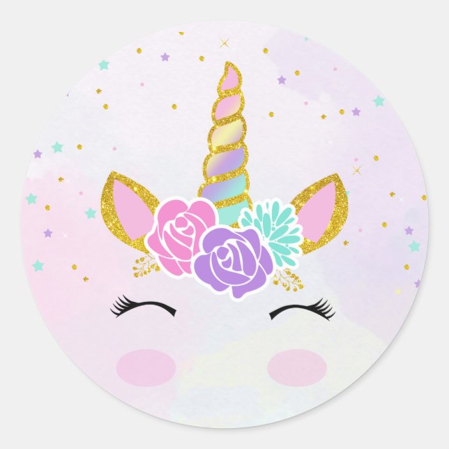 Magical Unicorn Glitter Classic Round Sticker (Front)