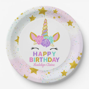 Magical Unicorn Glitter Stars Birthday Paper Plate