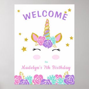 Magical Unicorn Glitter Stars Birthday Welcome Poster