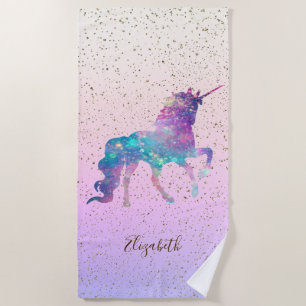 Magical Unicorn, Gold Confetti - Personalised Beach Towel
