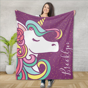 Magical Unicorn Gold Glitter Girly Fleece Blanket
