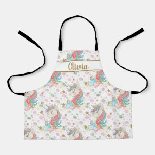 Magical Unicorn Gold Glitter Stars Personalised Apron
