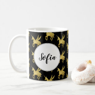 magical unicorn, gold unicorn, trendy coffee mug