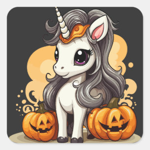 Magical Unicorn: Halloween Pumpkin Adventure Square Sticker