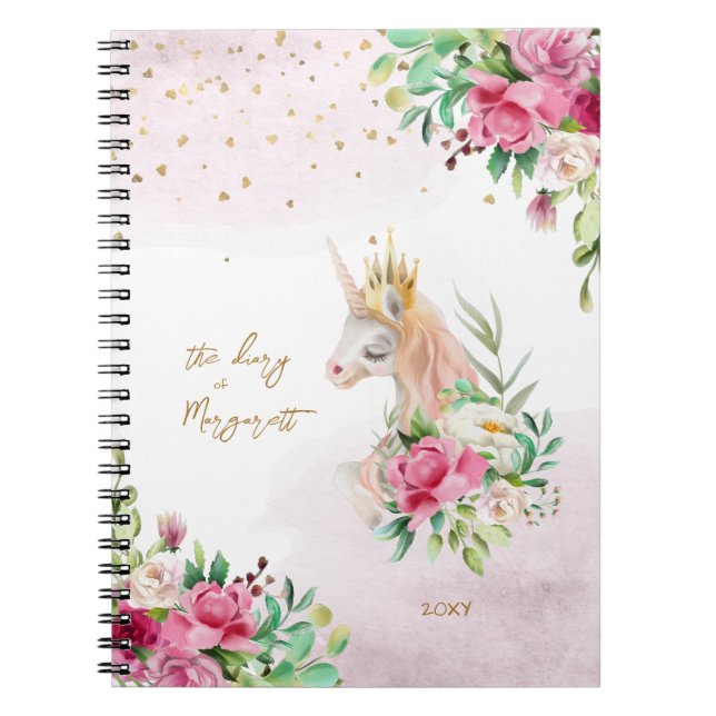 Magical Unicorn Illustration Girl Personalized Notebook (Front)