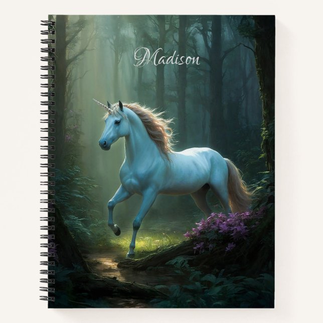 Magical Unicorn in Enchanted Forest Personalised Notebook (Front)