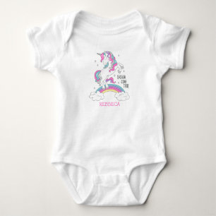 Magical unicorn in pink and silver glitter girl baby bodysuit