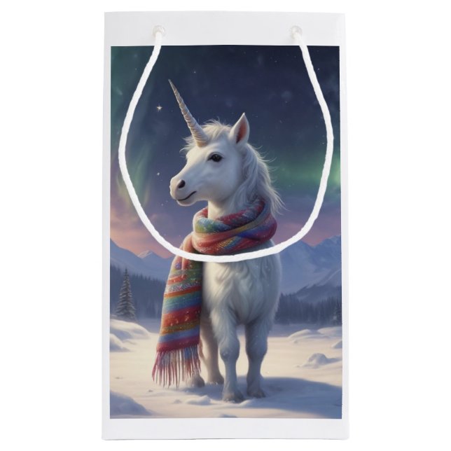 Magical Unicorn in the snow - Northern Lights Small Gift Bag (Back)