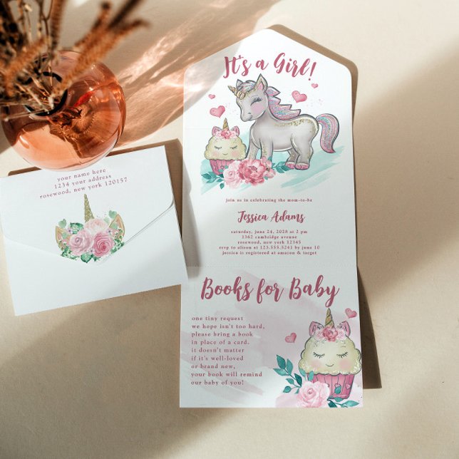 Magical Unicorn It's a Girl Baby Shower All In One Invitation (Creator Uploaded)