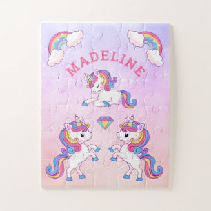 Magical Unicorn Kawaii Name Jigsaw Puzzle