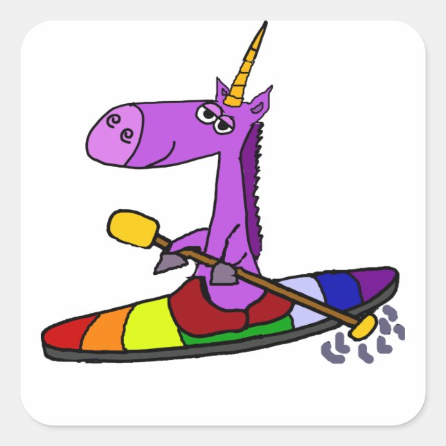 Magical Unicorn Kayaking Art Square Sticker (Front)