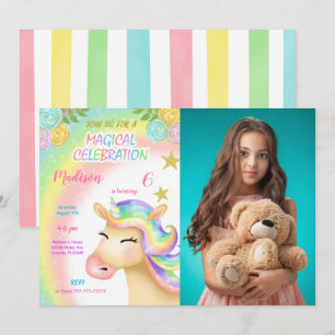 Magical Unicorn Kids Birthday Photo Invitation
