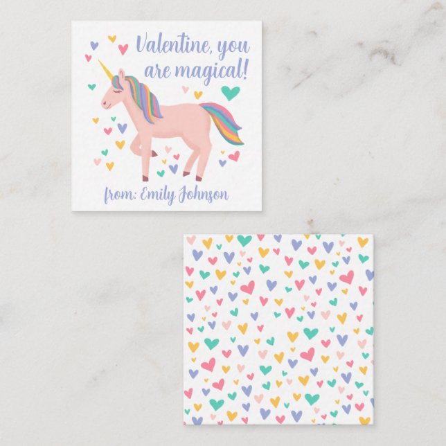 Magical Unicorn Kids Classroom Valentine Card (Front/Back)