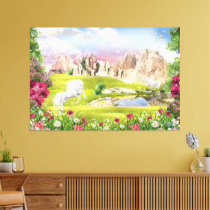 Magical Unicorn Kingdom – Fantasy Castle Landscape Canvas Print