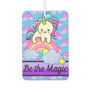 Magical Unicorn Kitty Cat on Sparkle Rainbow Car Air Freshener