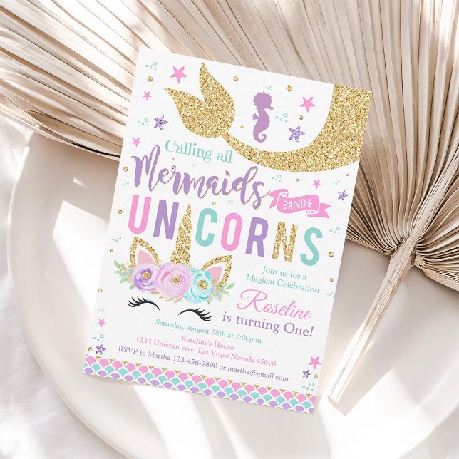 Magical Unicorn Mermaid Birthday Invitation (Creator Uploaded)