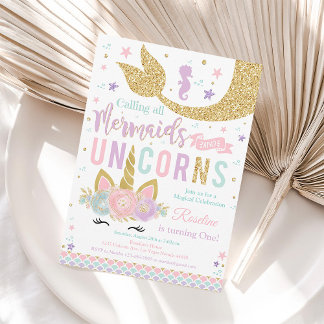 Magical Unicorn Mermaid Birthday Invitation