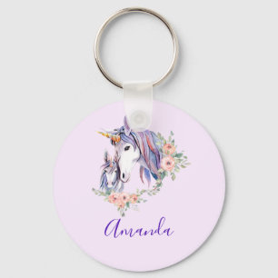 Magical Unicorn Mom & Baby Watercolor Key Ring