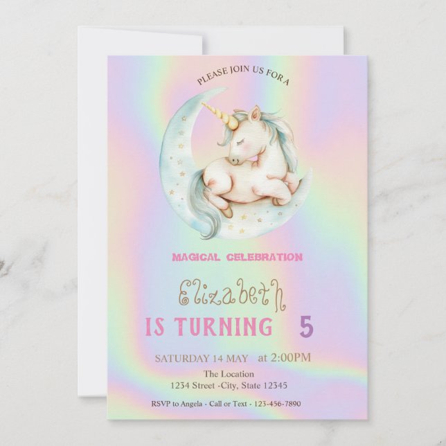 Magical Unicorn Moon Holographic Invitation (Front)