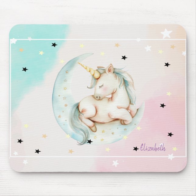Magical Unicorn, Moon, Stars Mouse Mat (Front)