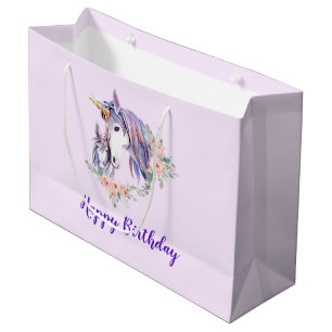 Magical Unicorn Mum & Baby Watercolor Birthday Large Gift Bag