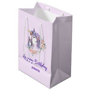 Magical Unicorn Mum & Baby Watercolor Birthday Medium Gift Bag