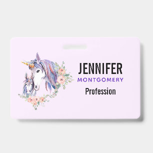 Magical Unicorn Mum & Baby Watercolor ID Badge