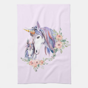 Magical Unicorn Mum & Baby Watercolor Tea Towel