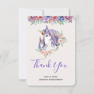 Magical Unicorn Mum & Baby Watercolor Thank You Card
