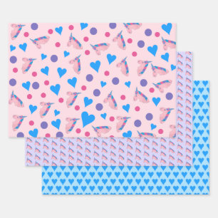 Magical Unicorn Mythical Horse and Hearts Wrapping Paper Sheet