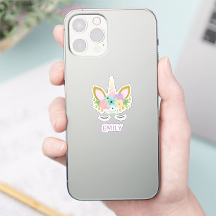 Magical Unicorn name sticker on phone  and laptop