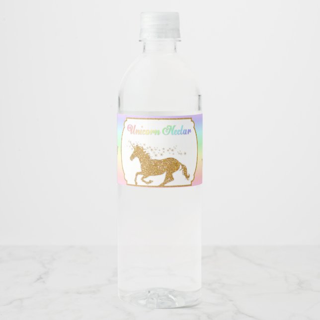 Magical Unicorn Nectar Rainbow Gold Water Bottle Label (Front)