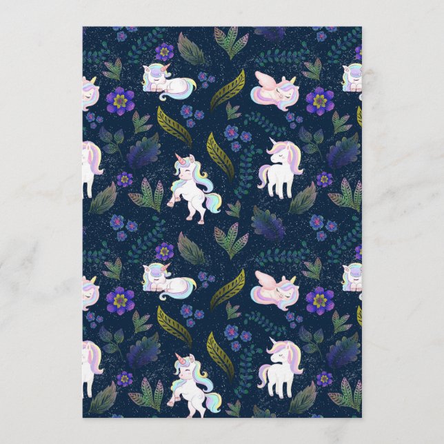 Magical Unicorn Night Forest Seamless Pattern Invitation (Front)