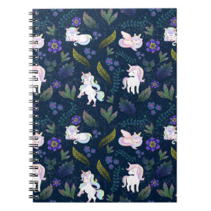 Magical Unicorn Night Forest Seamless Pattern Notebook