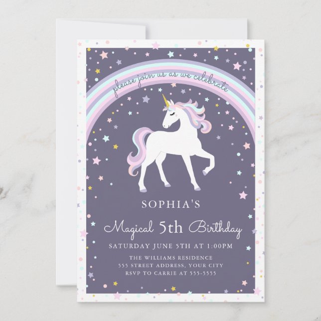 Magical Unicorn Numbered Birthday Invite (Front)