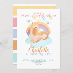Magical Unicorn On Cloud Personalised Birthday Invitation