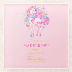 Magical Unicorn Party Birthday Glass Coaster