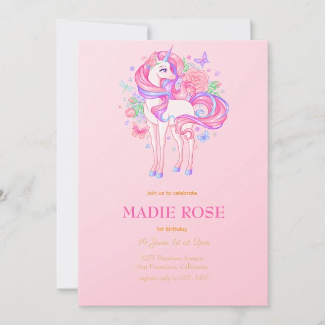 Magical Unicorn Party Birthday Invitation (Front)