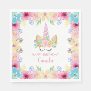 Magical Unicorn Party for Girls Floral Watercolor Napkin