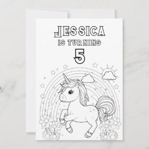 Magical Unicorn Party Invite colouring in colour
