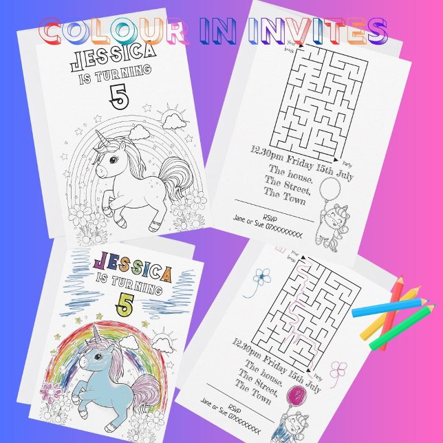 Magical Unicorn Party Invite colouring in colour (Creator Uploaded)