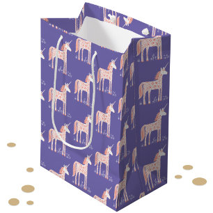 Magical Unicorn Pattern Purple Medium Gift Bag